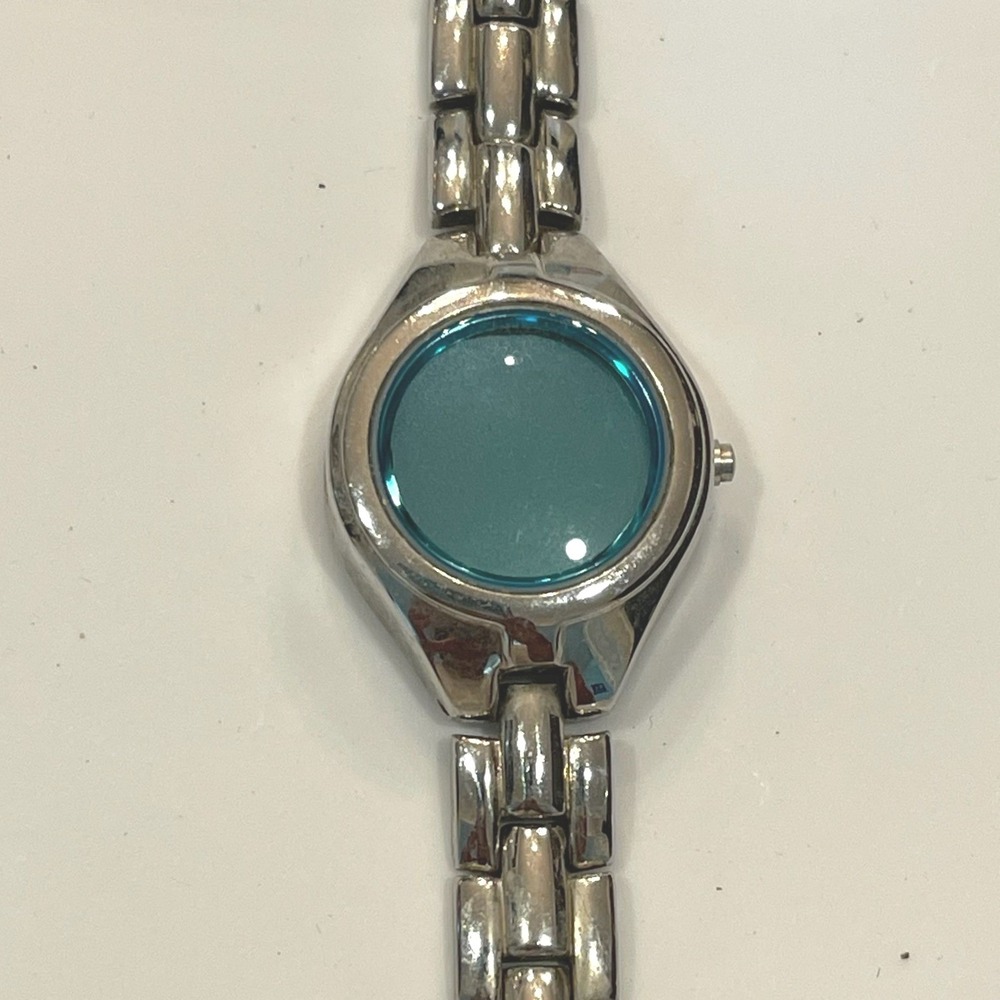 FMD Silver Tone Link Bracelet Watch Teal Blue Dial FMDAW620 Untested